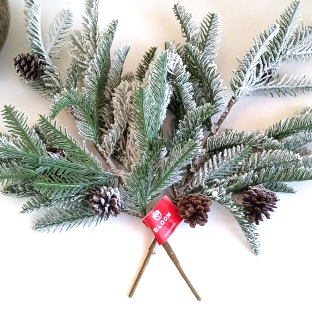 2x Bloom Flocked Evergreen & Pinecone Holiday Spray Stems Home Decor